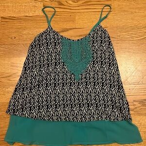 THML Anthropologie Embroidered Pattern Spaghetti Strap flowy blouse, sz Sm